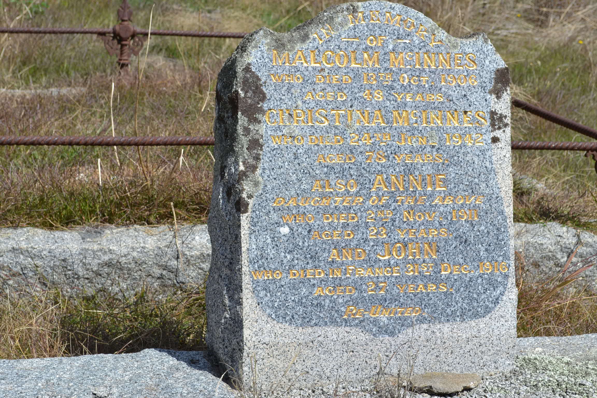 Photo of headstones/Malcolm McInnes d1906 hdstn Sutton Grange &Christina Annie John